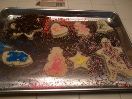 Pan of decorated cookies